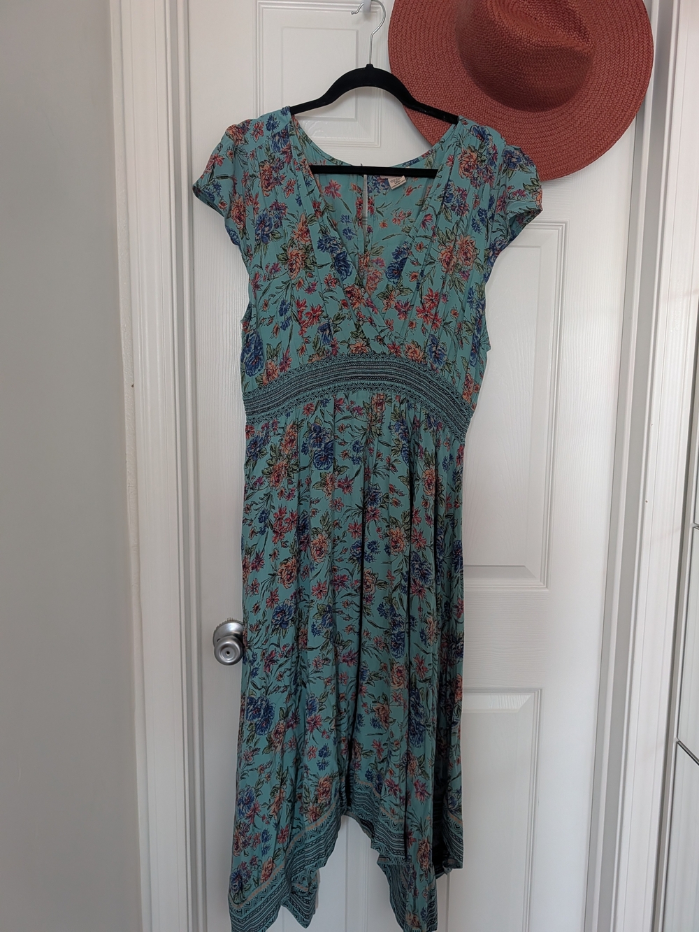 Lola p. Floral Teal Asymmetrical Midi Dress - Women's